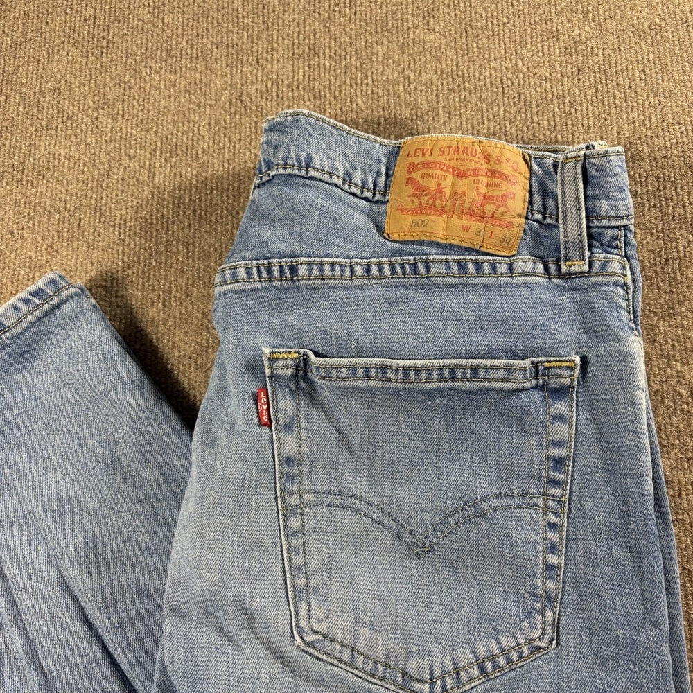 Levis 502 Regular Taper Jeans Mens 34x30 Light Wash Y2K Red Tab Denim Pants